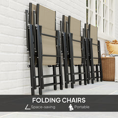 Seven-Piece Steel Outdoor Dining Set, with Parasol Hole - Khaki