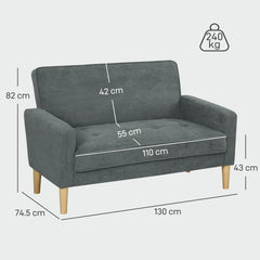Two-Seater Velvet-Feel Sofa - Grey