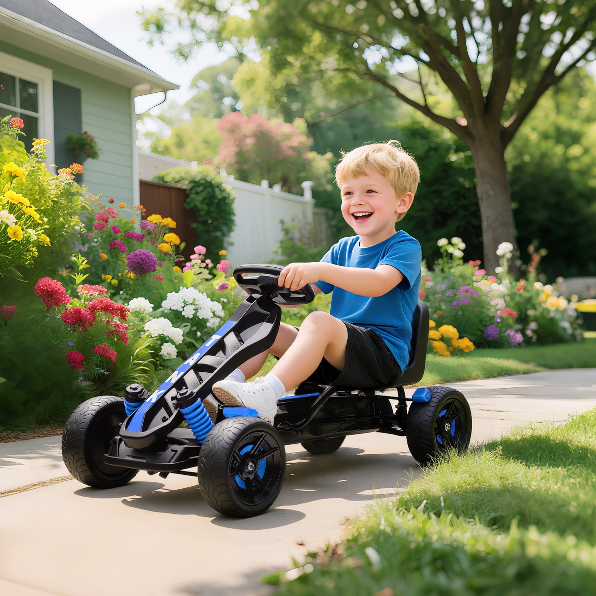 AIYAPLAY Pedal Go kart for Kids Ages 3-6 Years, with Automatic Clutch, Brake, EVA Anti-Slip Wheels, Blue