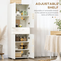 4-Door Kitchen Cupboard, Tall Freestanding 5-Tier Storage Cabinet with 3 Adjustable Shelves, 2 Drawers for Living Room, Dining Room, Push to Open Design, High Gloss White