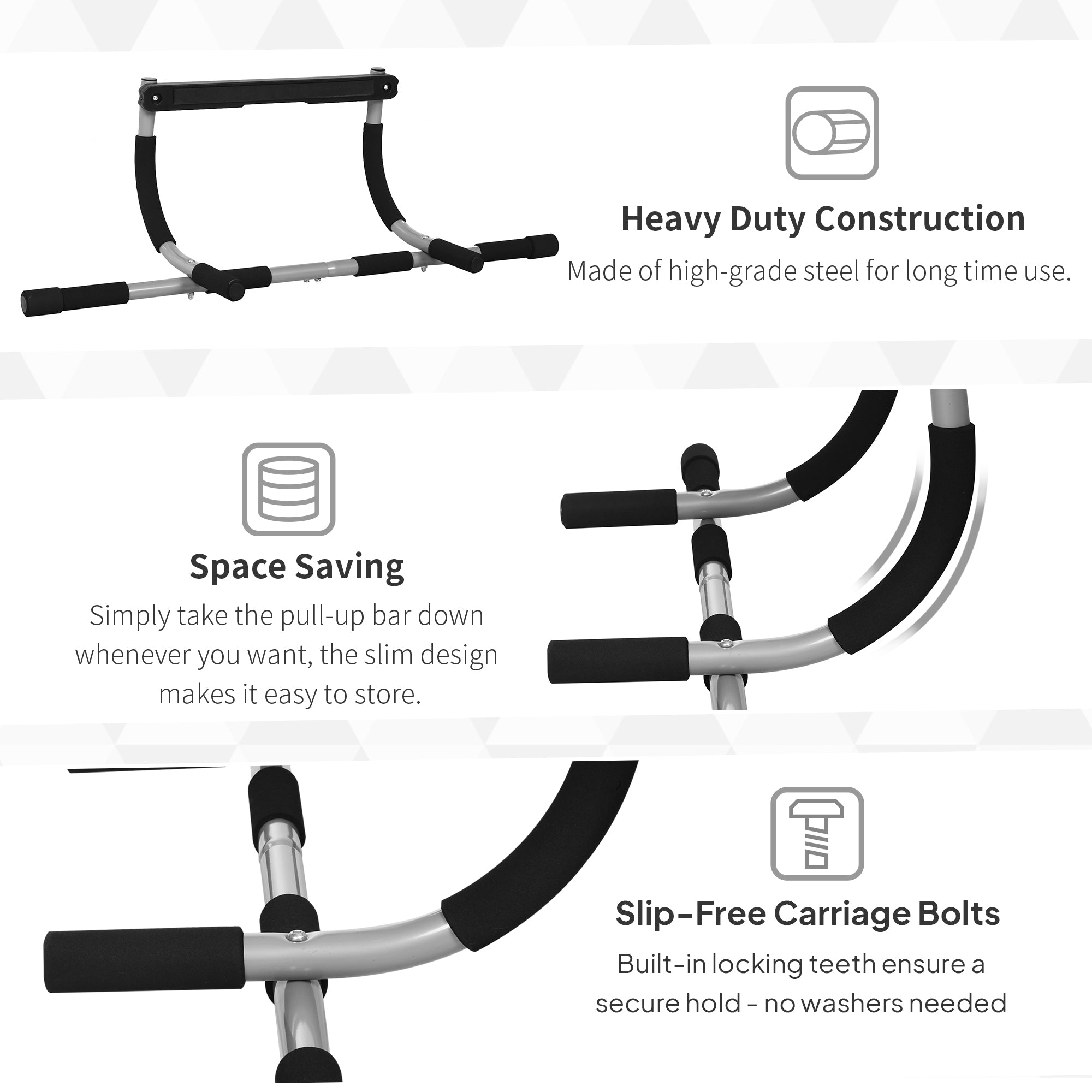 Pull-Up Bar for Doorway, Home Fitness Door Horizontal Push up Bar for Indoor Gym Upper Body Workout, Grey