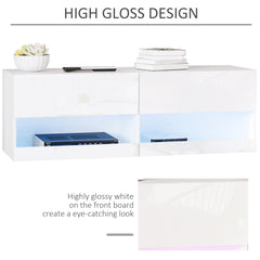 High Gloss TV Stand Cabinet with LED Lights, Wall Mount Media Unit for TVs up to 42 Inch for Living Room Bedroom