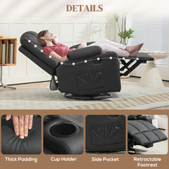Manual Reclining Chair, Recliner Armchair with Swivel, Faux Leather, Footrest, Cup Holders, 86x93x102cm, Black