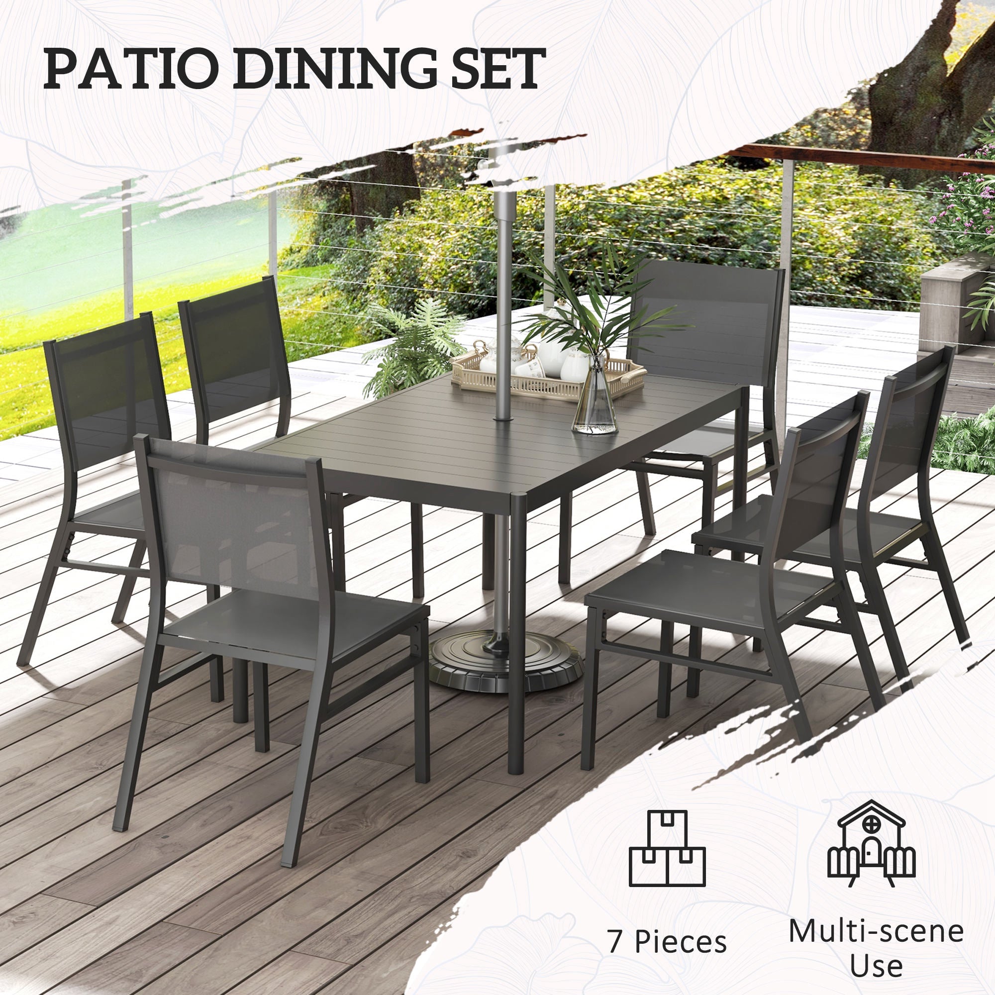 Seven-Piece Steel Dining Set, with Aluminium-Top Table