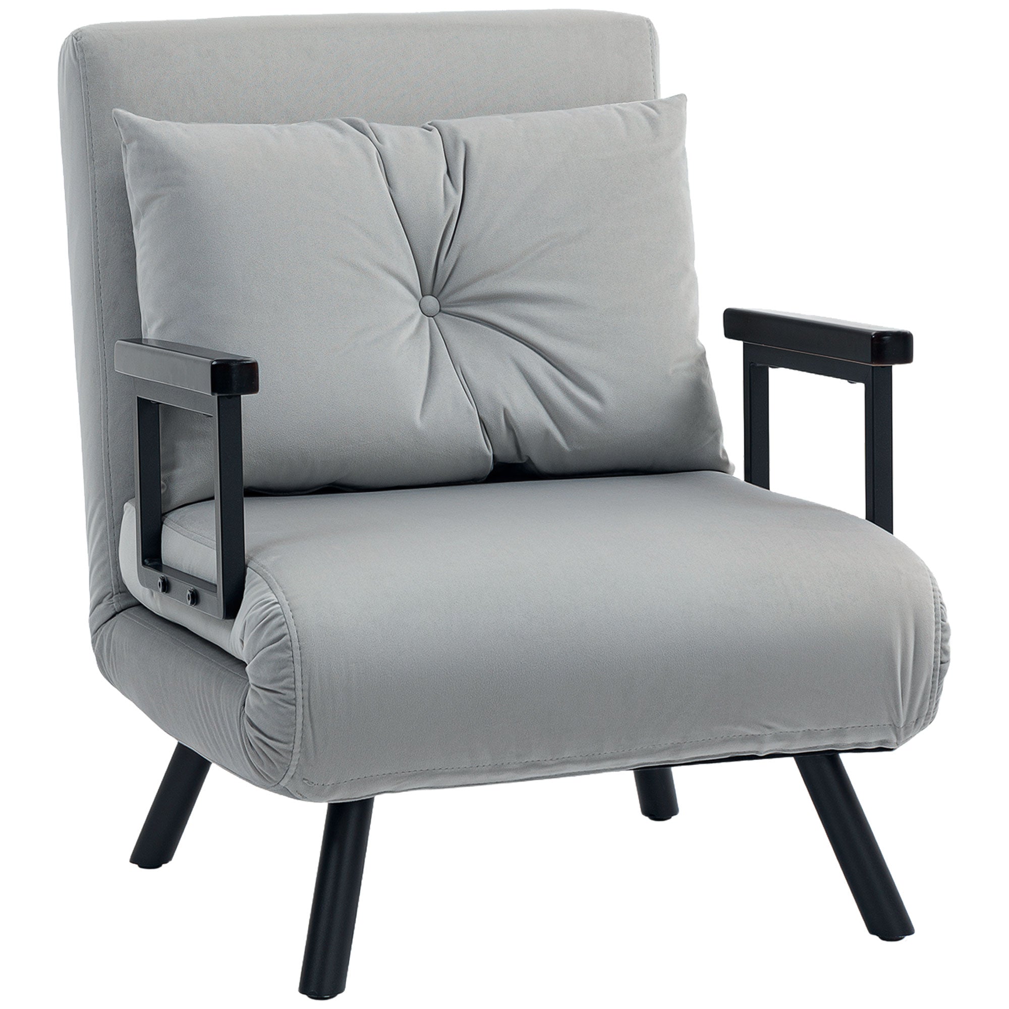 4-in-1 Velvet-Feel Single Chair Bed, with Pillow - Light Grey