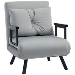 4-in-1 Velvet-Feel Single Chair Bed, with Pillow - Light Grey