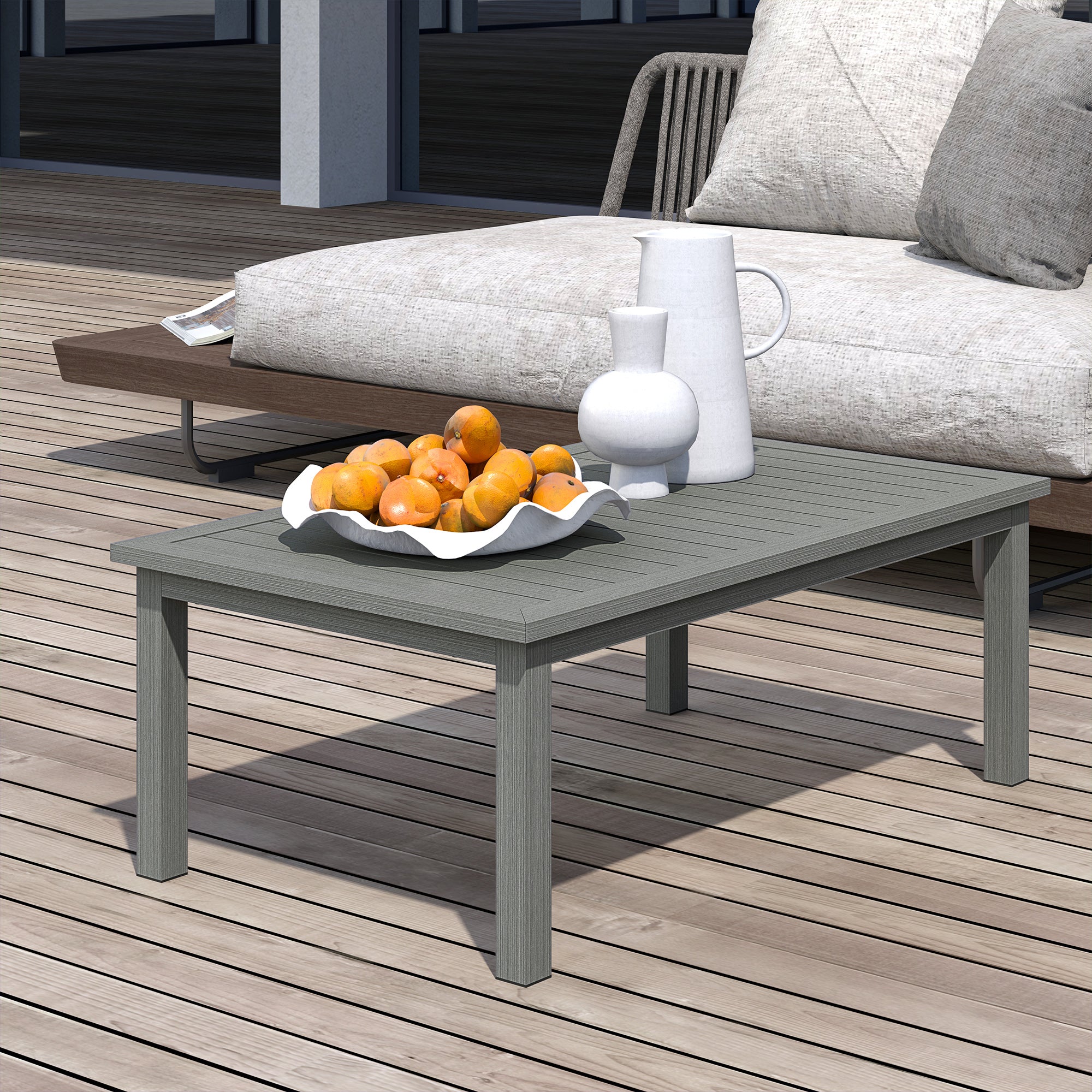 100cm x 60cm Aluminium Outdoor Coffee Table - Grey