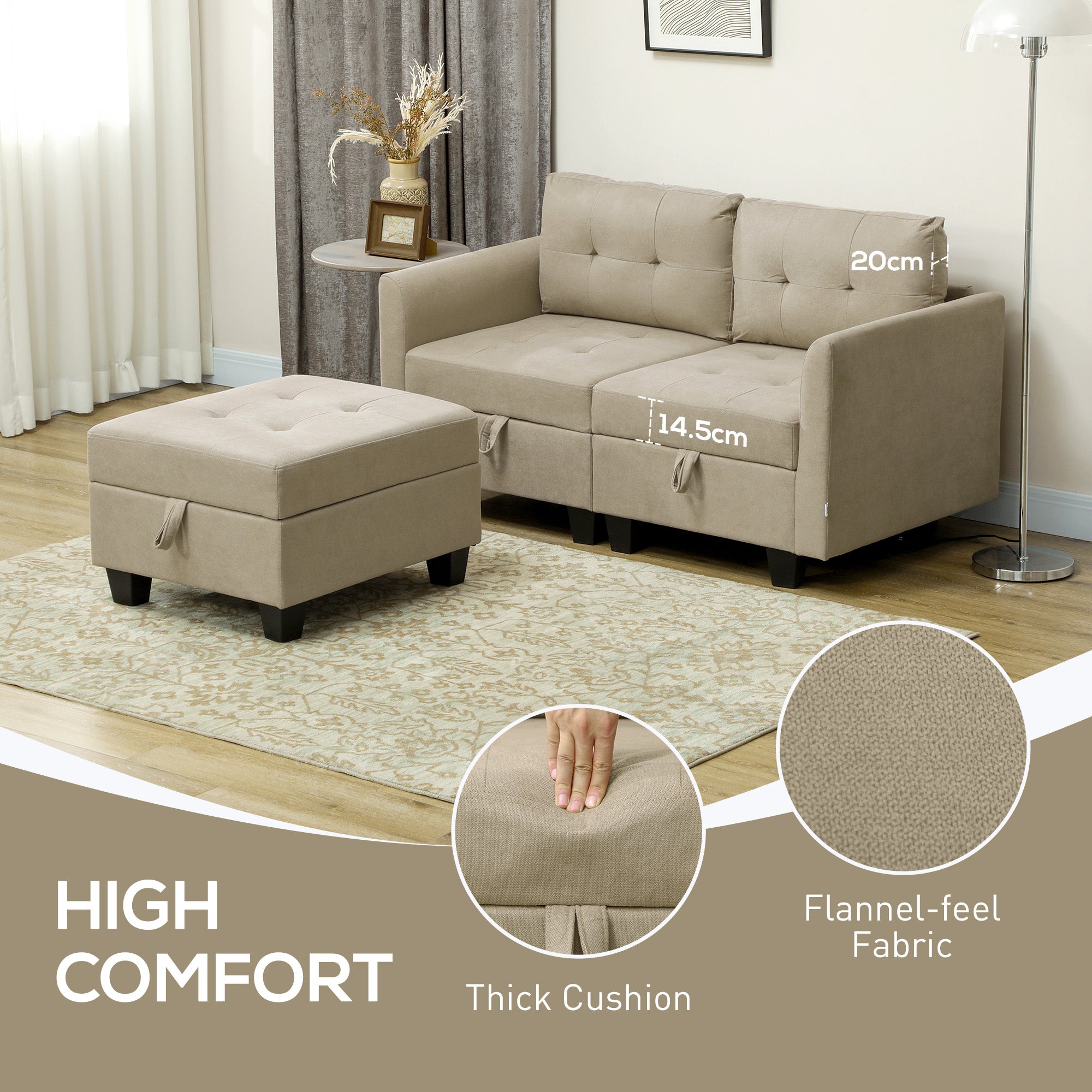 L' Shape Modular Storage Sofa - Light Brown