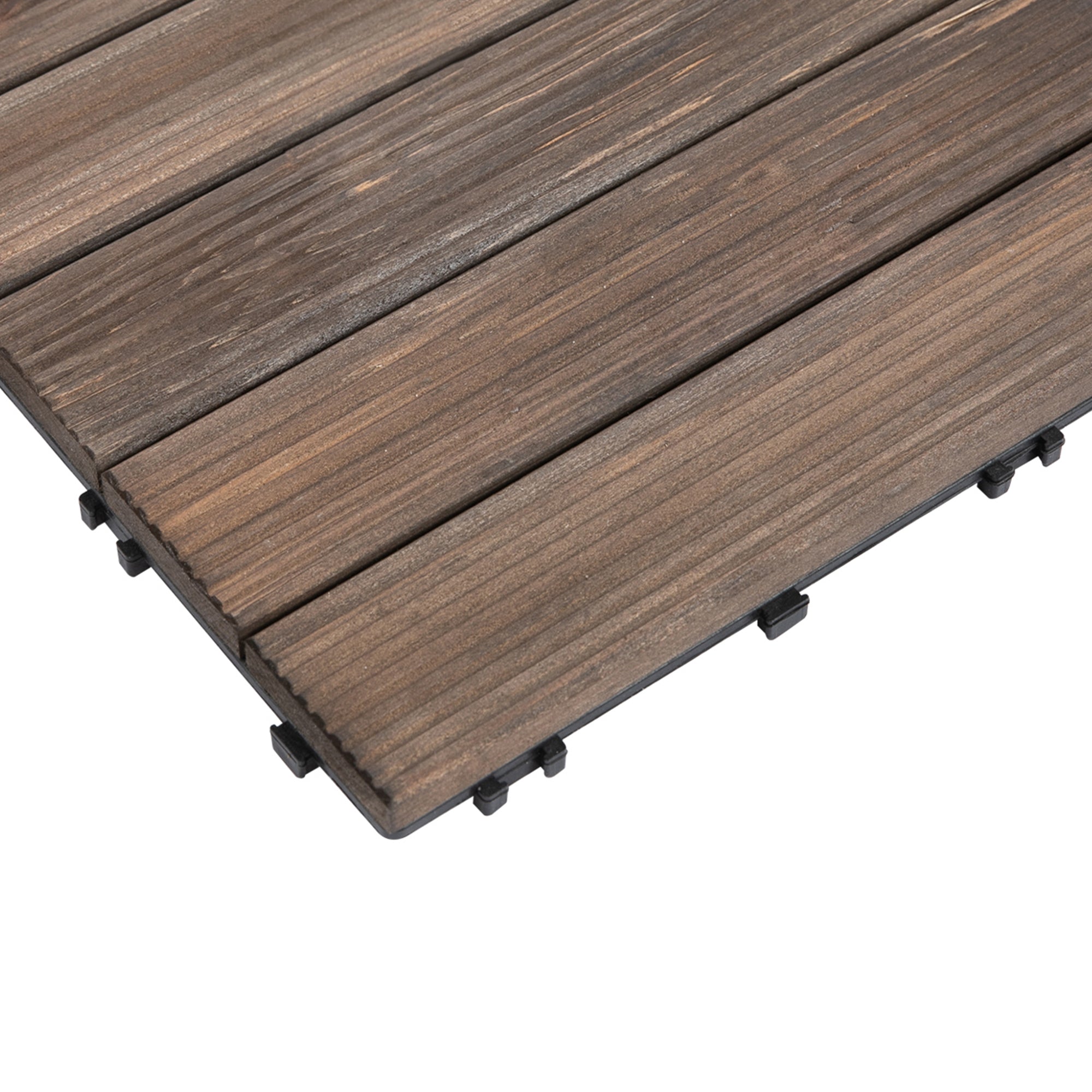 27 Pcs Solid Wood Interlocking Decking Tiles For Patio, Balcony, Roof Terrace, Hot Tub, Black, (30 x 30 cm Per Piece)