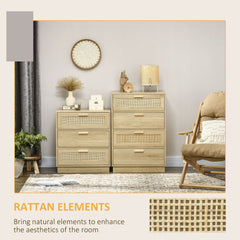 Chest of Four Rattan Weave Panel Drawers - Wood-Effect