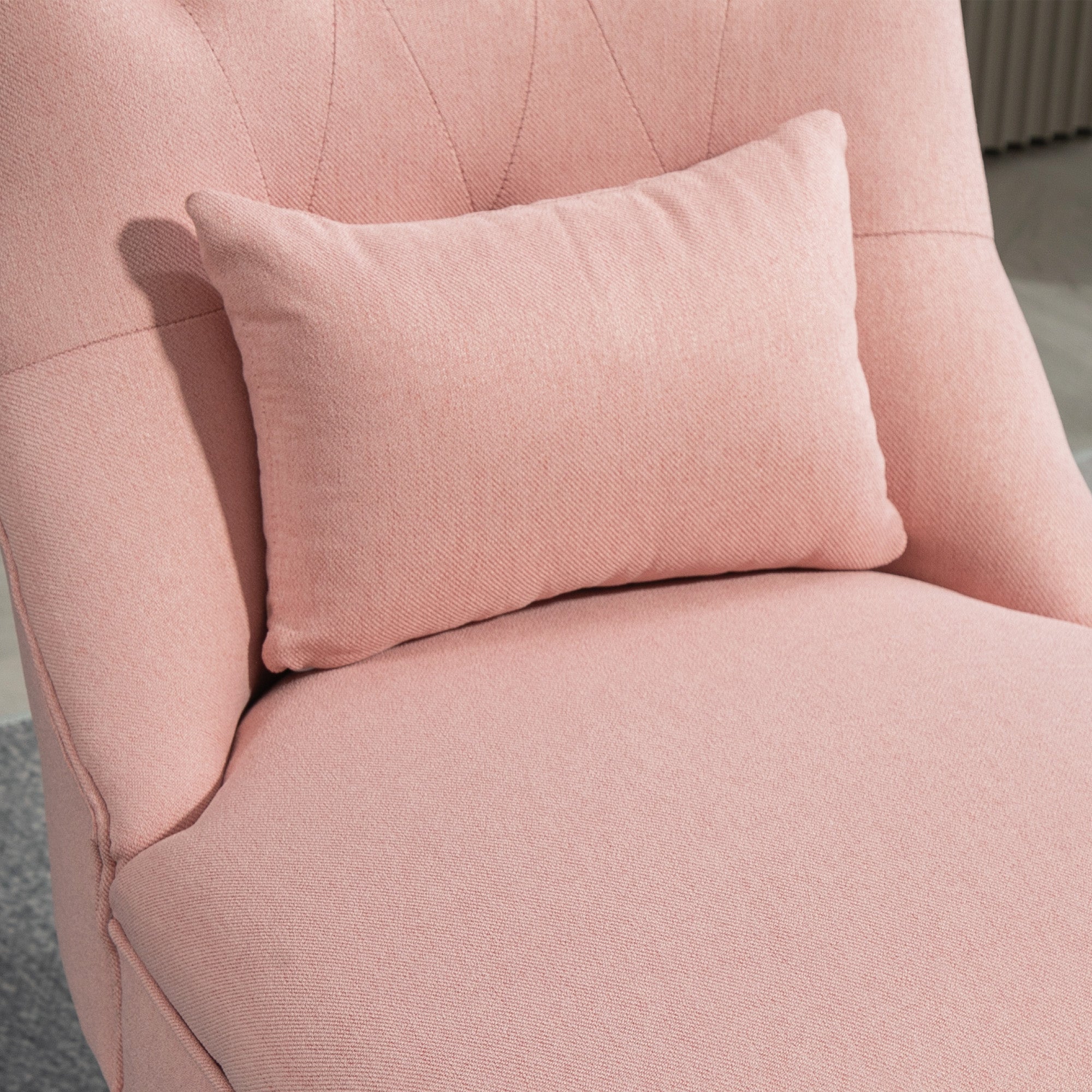 Fabric Single Sofa Dining Chair Tub Chair Upholstered W/ Pillow Solid Wood Leg Home Living Room Furniture Pink