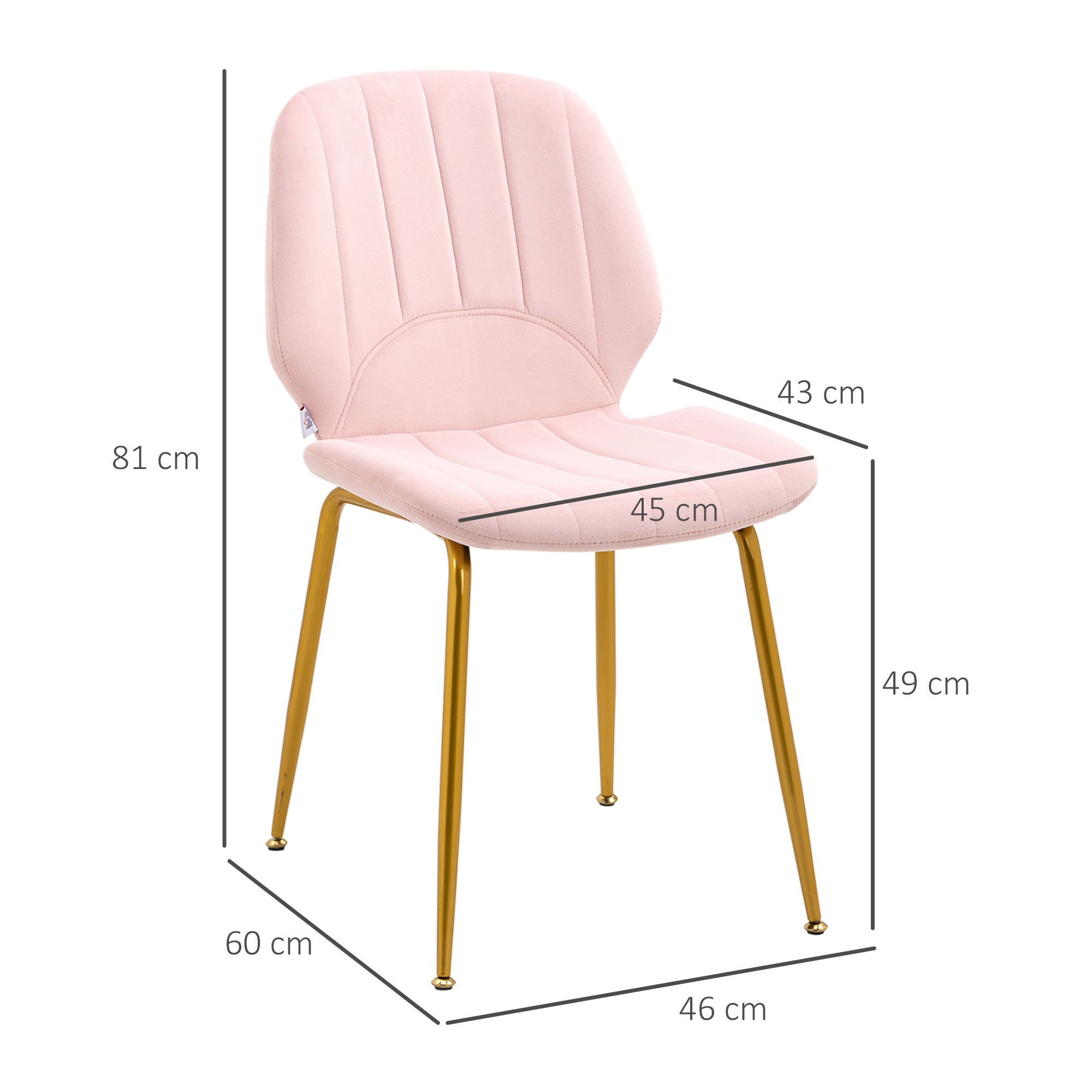 Velvet Dining Chairs Set of 2, 2 Piece Dining Room Chairs with Backrest, Padded Seat and Steel Legs, Pink