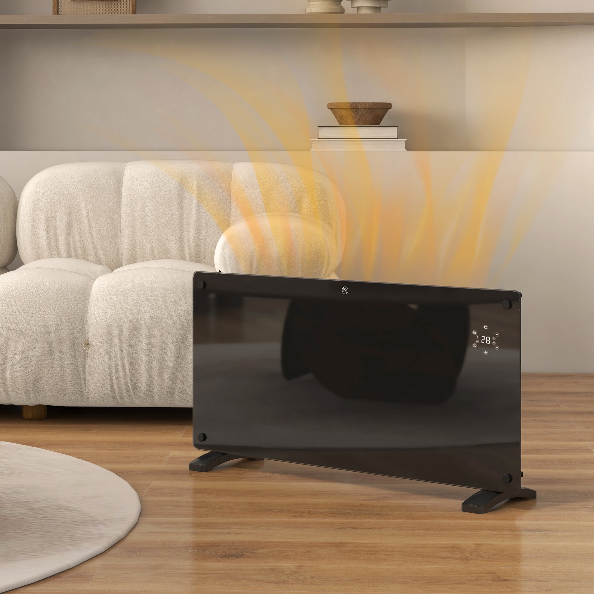 Fynco - Electric Heater Wifi Smart App, 2000W Glass Panel Heater Radiator, Freestanding or Wall Mounted Convector Space Heater with LED Display, 24Hr 7 Day Timer, Adjustable Thermostat, Remote Control