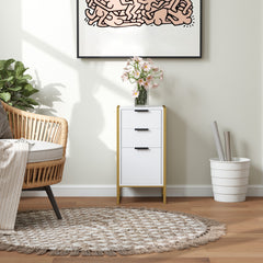 Bedroom Chest of Drawers, Industrial 3-Drawer Dresser, Storage Drawers Unit with Metal Frame for Living Room, White