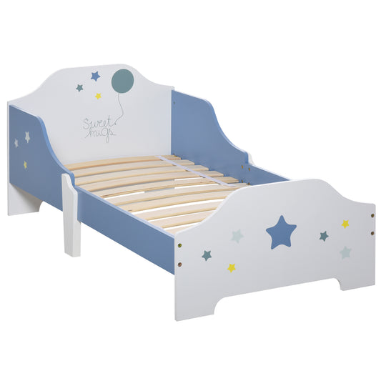 Toddler Bed Frame, Kids Bedroom Furniture for Boys Girls with Safe Guardrails, Low Junior Blue