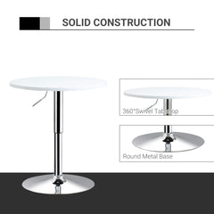 Bar Table Φ60cm Adjustable Height Round Bistro Table w/ Swivel Top Metal Frame Counter Surface Stylish Kitchen Conservatory White