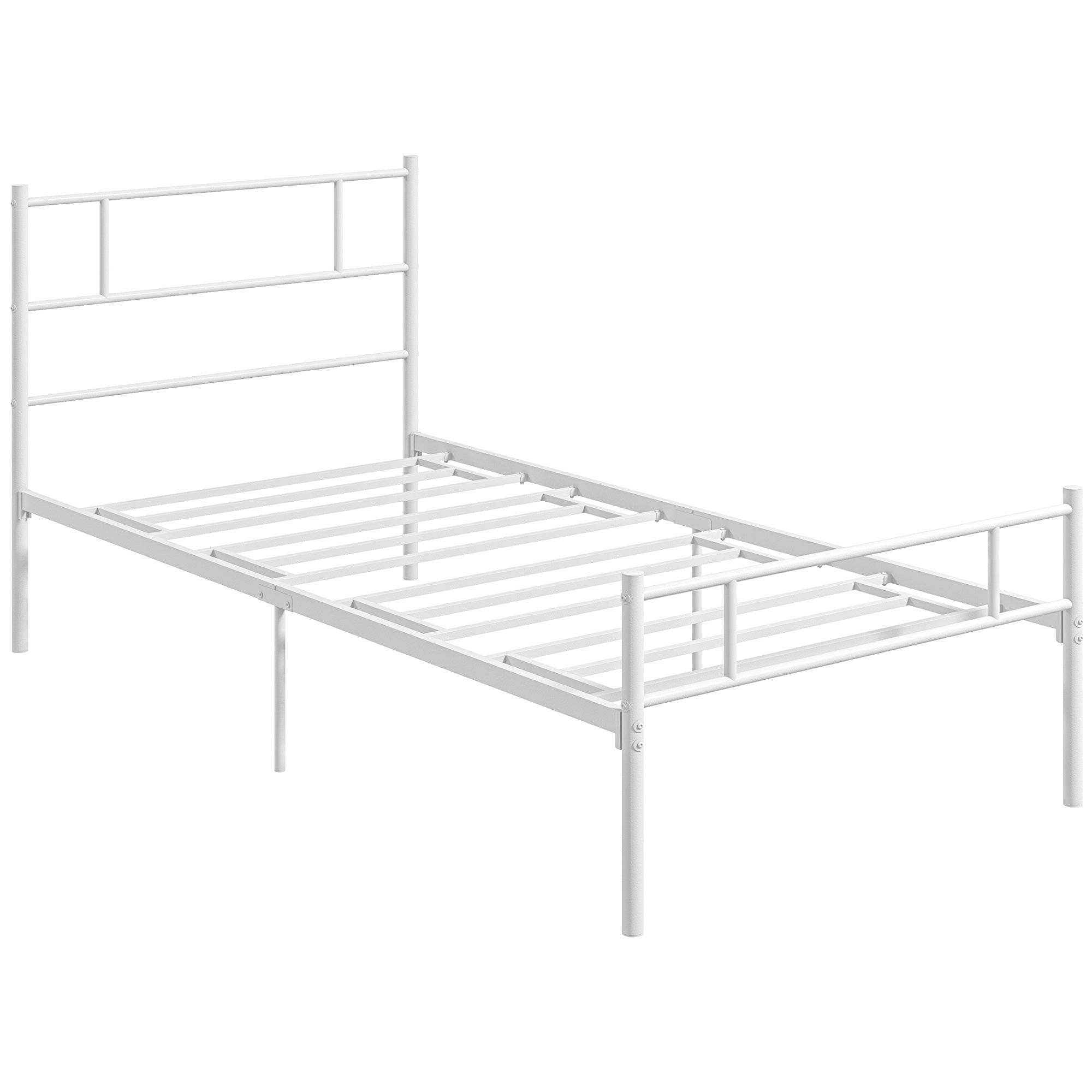 Single Bed Frame, Metal Bed Base with Headboard and Footboard, Metal Slat Support and 31cm Underbed Storage Space