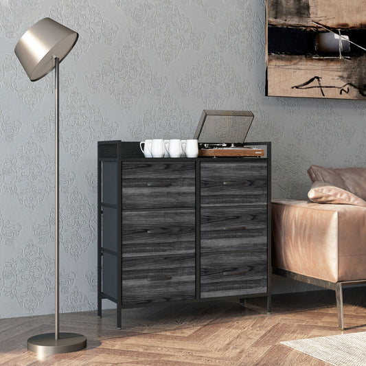 Rustic Chest of Six Fabric Drawers - Black