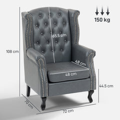 Fynco - Wingback Accent Chair Tufted Chesterfield-style Armchair with Nail Head Trim for Living Room Bedroom Grey
