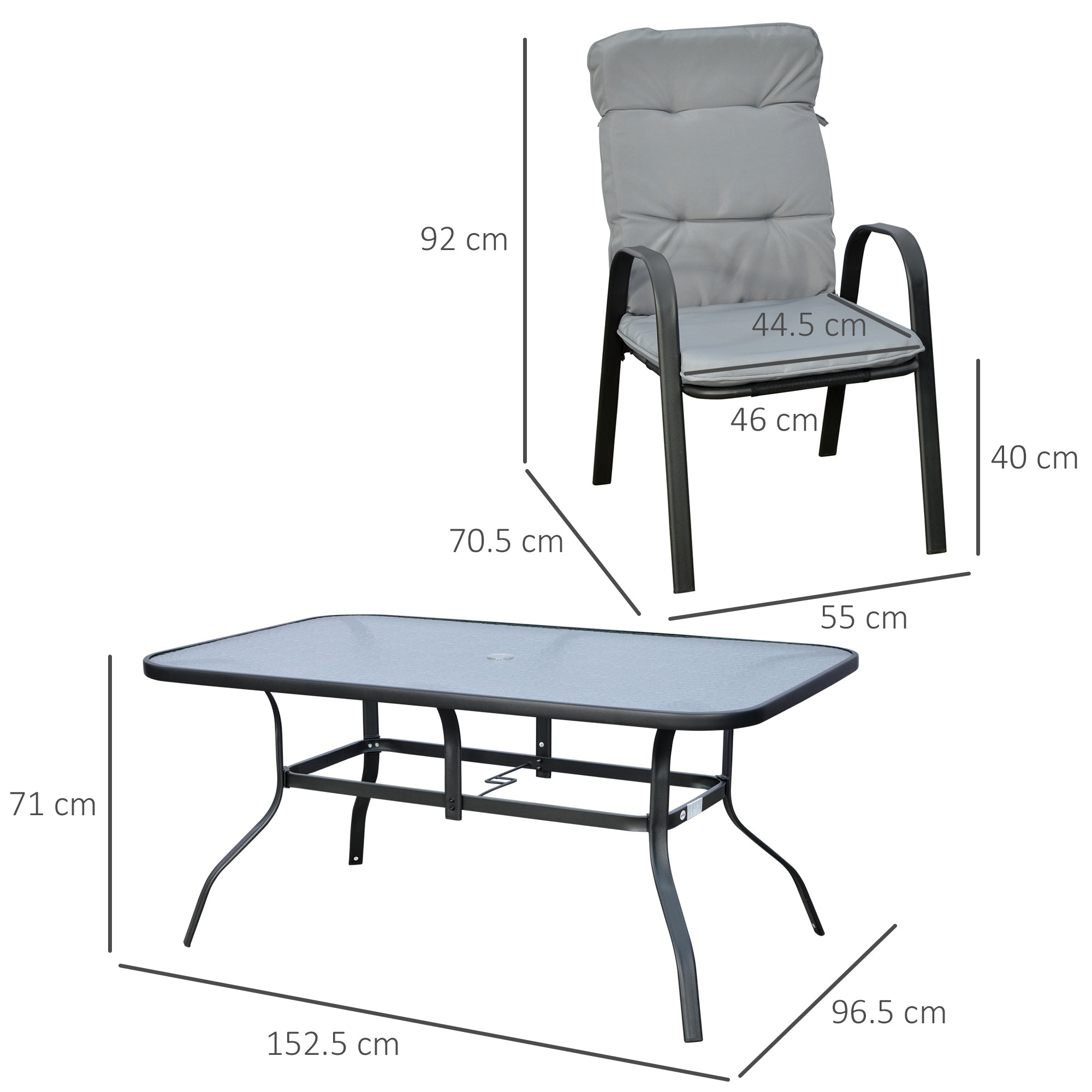 Seven-Piece Garden Dining Set with Cushions - Grey