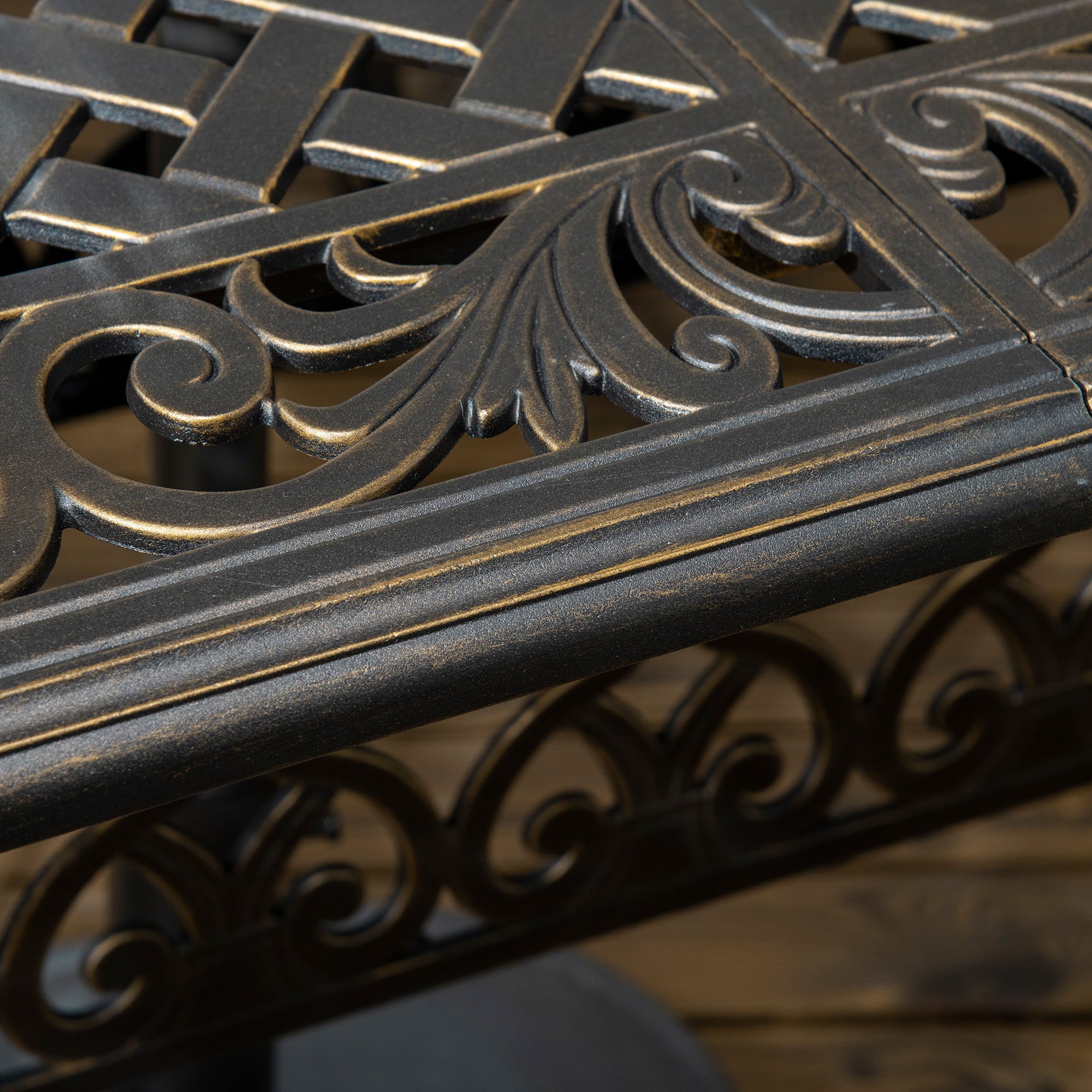 7 PCs Garden Patio Dining Set with Parasol Hole, Cast Aluminium Outdoor Furniture Set with Six Cushioned Chairs and Rectangle Dining Table, for Garden, Lawn, Deck, Bronze Tone