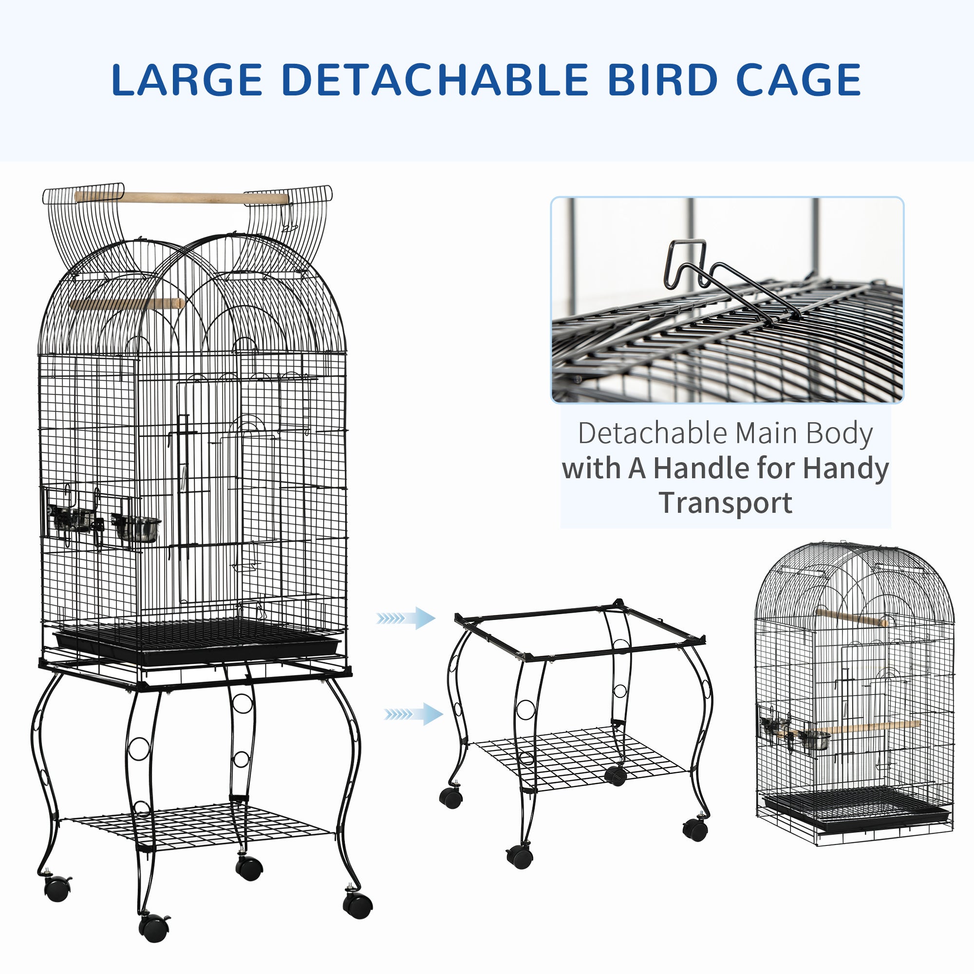 1.53(m) Bird Cage, Pet Viary, Feeding Stand, with Wheels, Perch