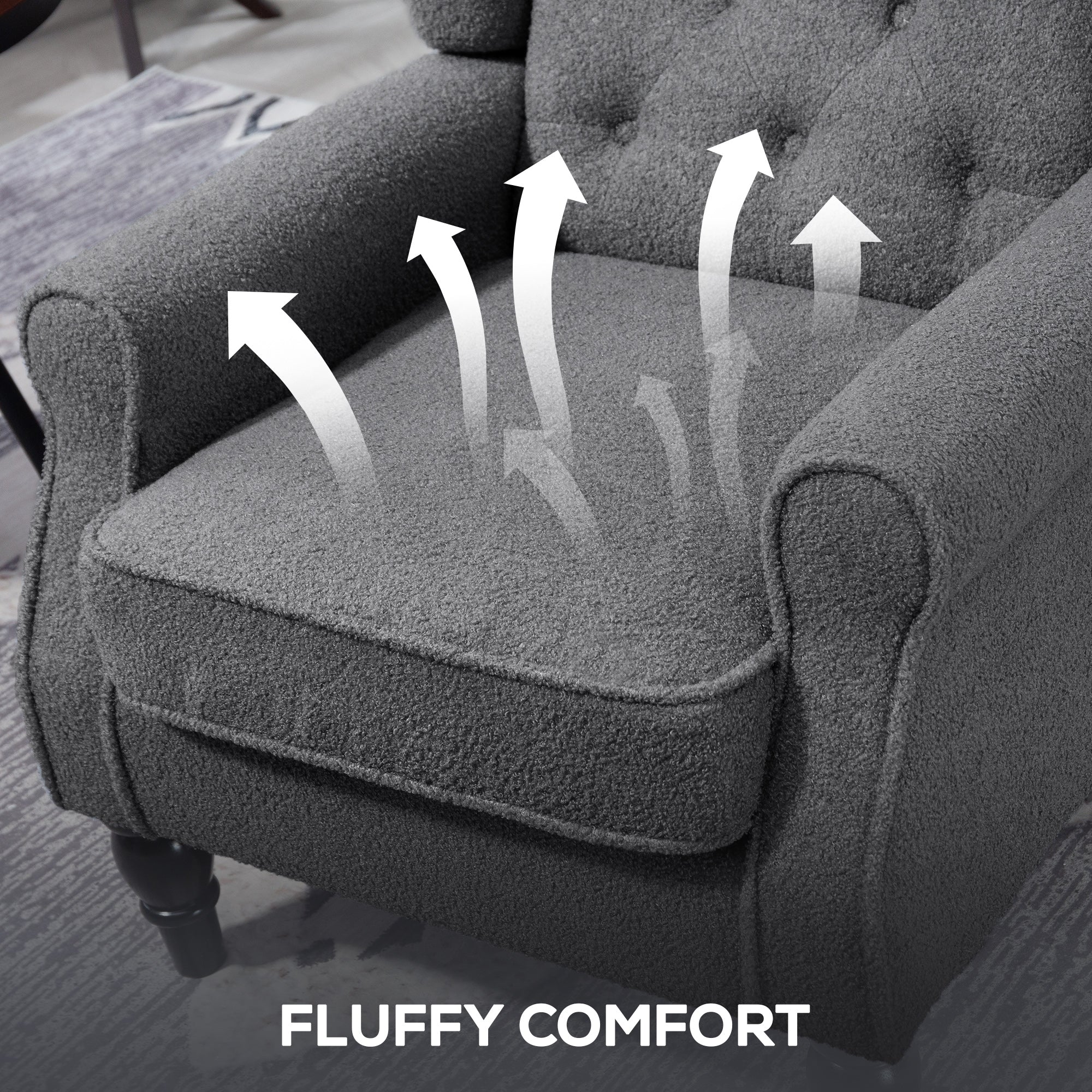Teddy Fleece Retro Wingback Chair - Grey