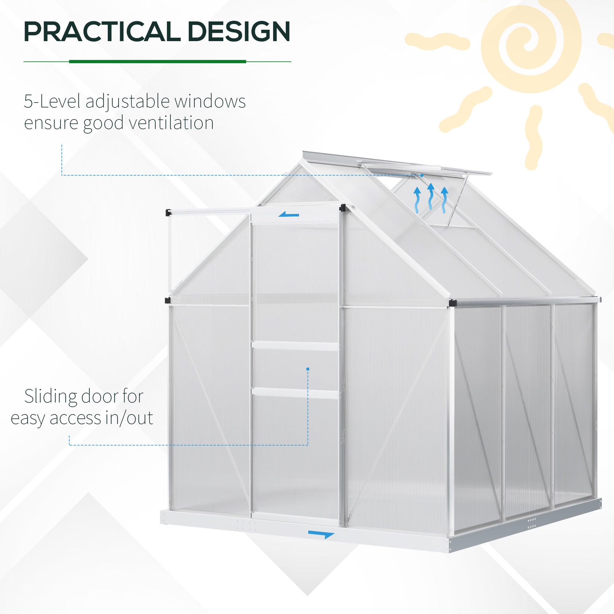 Fynco - 190 x 190cm Walk-In Polycarbonate Greenhouse