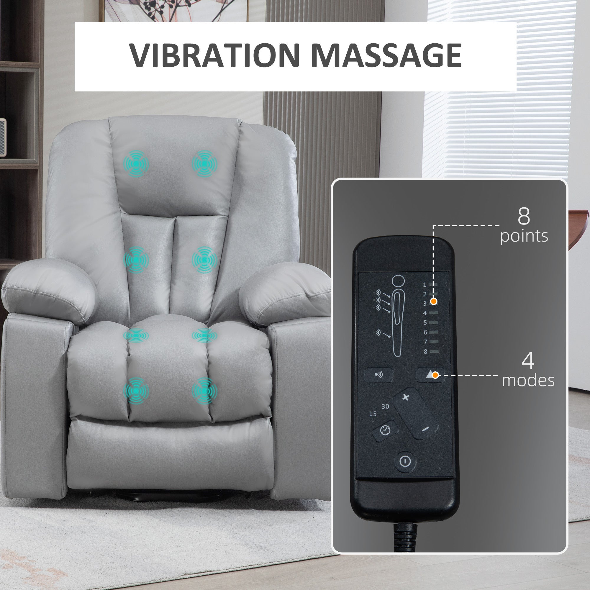 Leathaire Eight Massage Point Armchair, with Reclining Back - Charcoal Grey