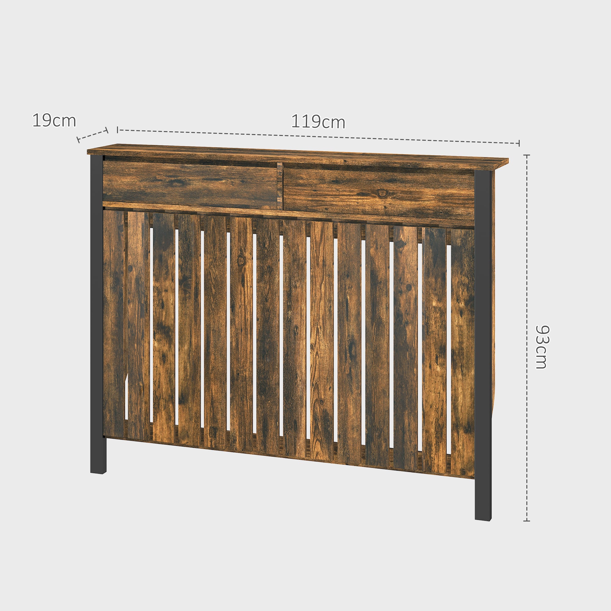 Fynco - 93 x 119cm Rustic-Look Radiator Cover - Brown/Black