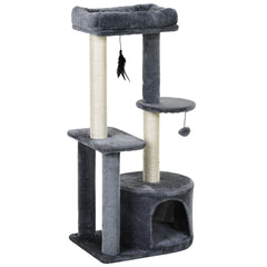 100cm Cat Tree for Indoor Cats, Cat Tower Condo for Kittens with Cat House Sisal Scratching Posts, Hanging Ball Toys, Perches - Grey