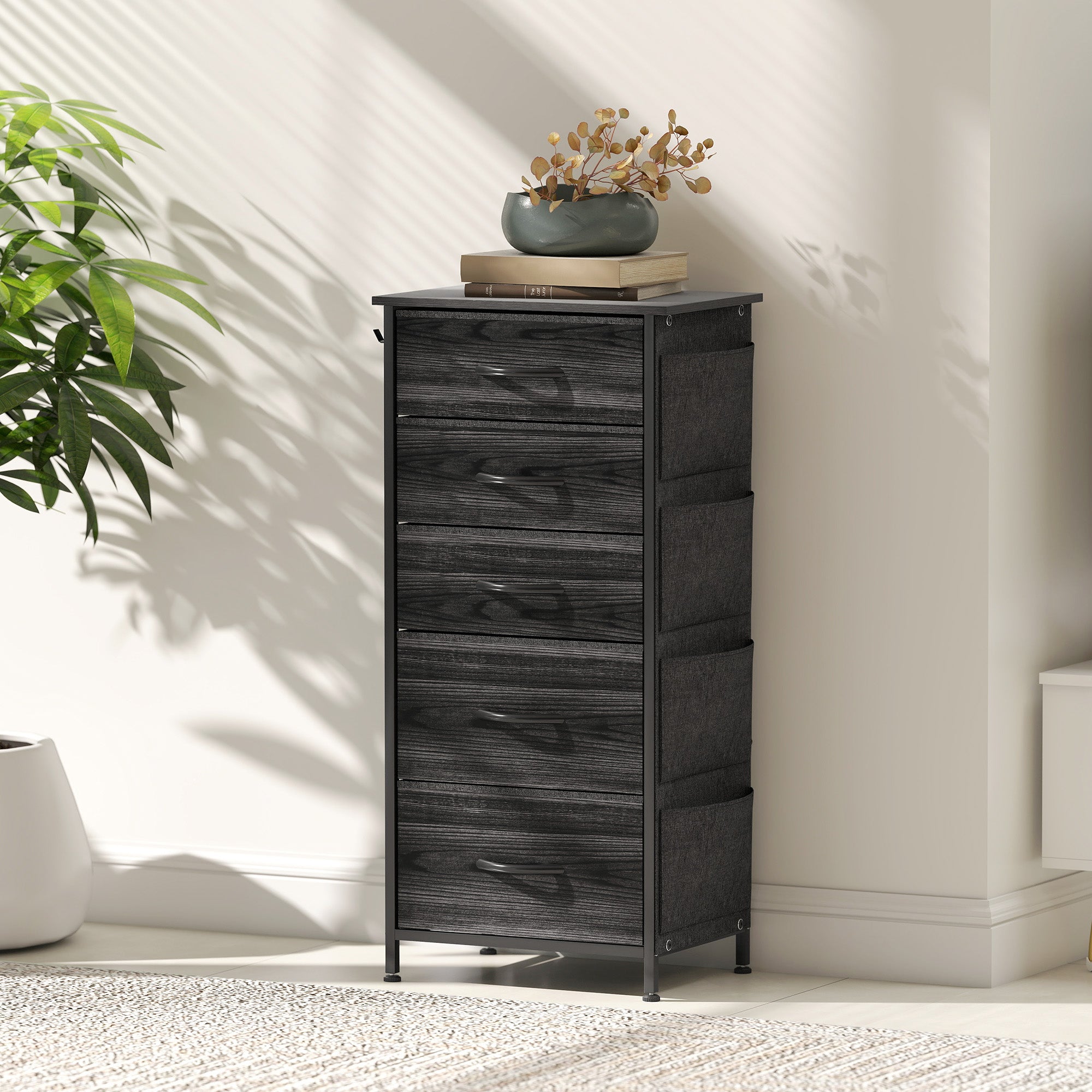 Chest of Five Fabric Drawers - Black