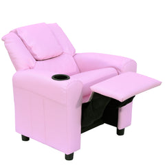Kids Recliner Chair, PU Leather with Adjustable Backrest, Footrest, Padded Headrest, Pink