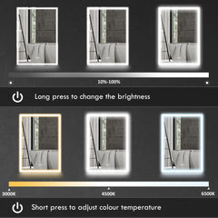 Bathroom Mirror Cabinet with LED Lights and Shaver Socket, 500 x 700 mm Wall Mounted Bathroom Cabinet with Mirror, Demister Pad, Dimmer, 3 Colours, Medicine Cabinet, Black
