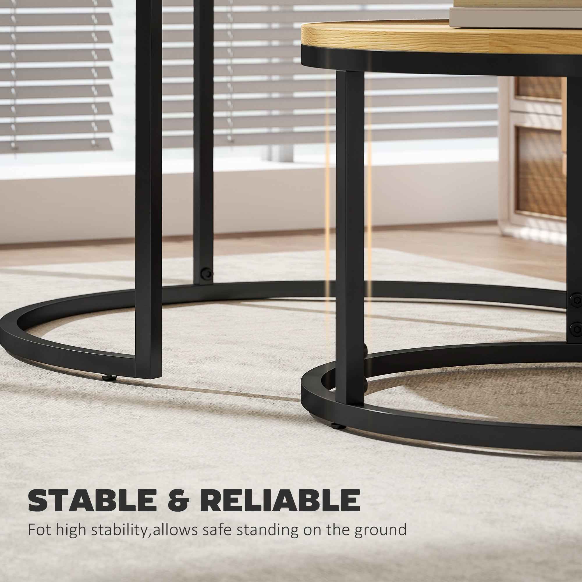 Fynco - Set of Two Wood-Effect Stacking Tables - Natural