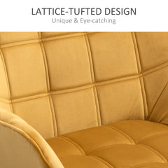 Armchair Accent Chair, Vanity Chair with Wide Arms, Slanted Back, Padding, Metal Frame, Wooden Legs, Home Bedroom Furniture Seating, Set of 2, Yellow