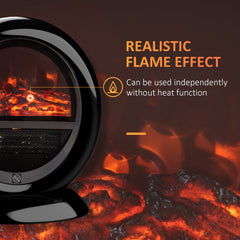 Fynco - Freestanding Electric Fireplace Indoor Space Table Top Heater with Realistic Flame Effect, Rotatable Head, Overheating Protection, 1500W, Black