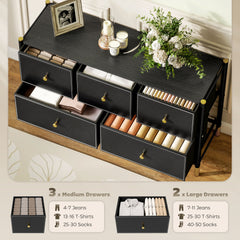 Faux Leather Front Chest of Drawers - Black