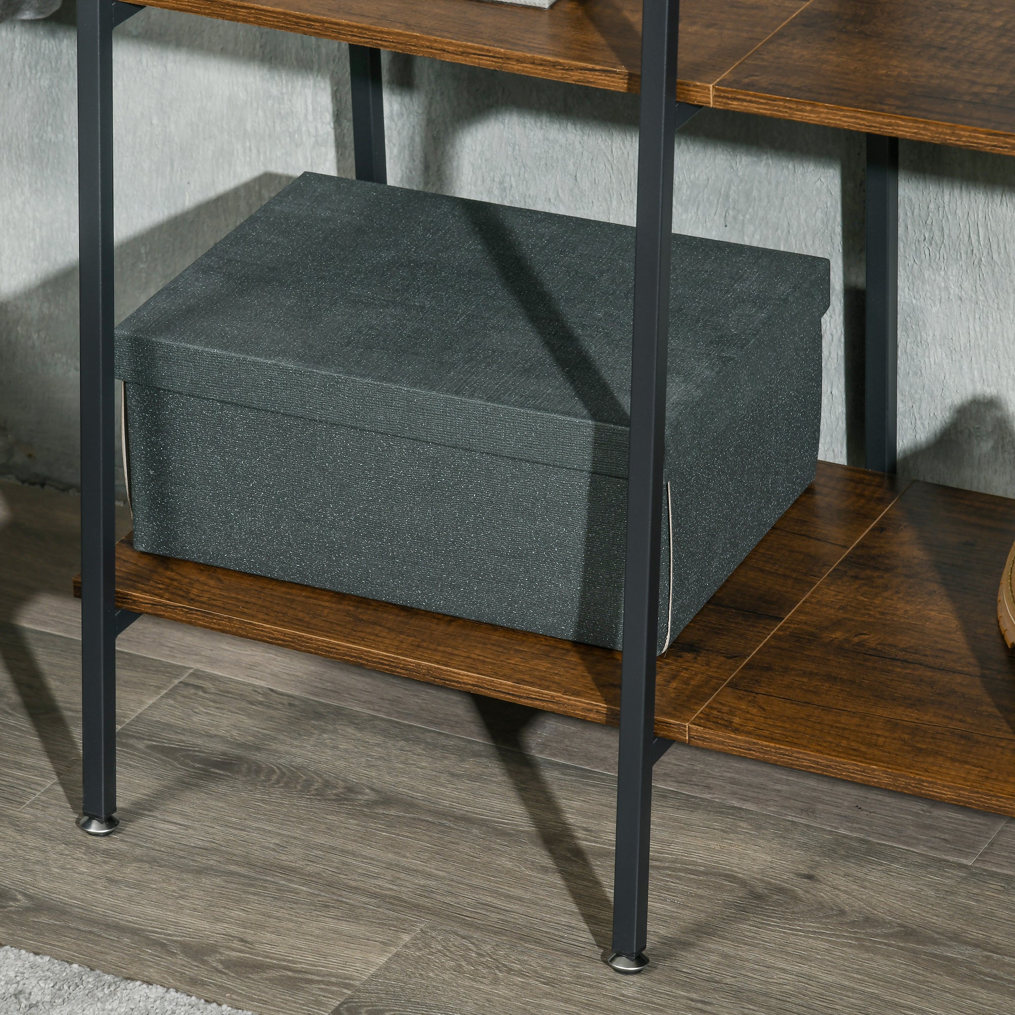 Clothes Rail, Metal Clothes Rack with Shoe Rack, 5 Tier Storage Shelves, 5 Side Hooks, Coat Stand for Bedroom, Living Room, Hallway, Rustic Brown and Black