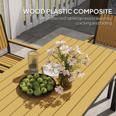 6 Seater Garden Dining Set with Stackable Chairs, Aluminium Frame, Rectangular Plastic Top, Garden Furniture Set, Outdoor Dining Table and Chairs for Patio, Balcony, Poolside, Nature Wood