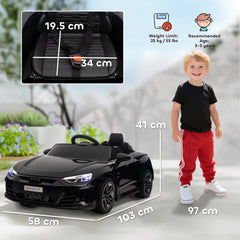 Audi Licensed 12V Kids Electric Ride-On, with Remote Control, Suspension System, Lights, Music, Motor - Black
