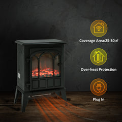 Fynco - Freestanding Electric Fireplace, Electric Stove Heater with LED Flame Effect, Overheating Safety System, 1000W/2000W Black