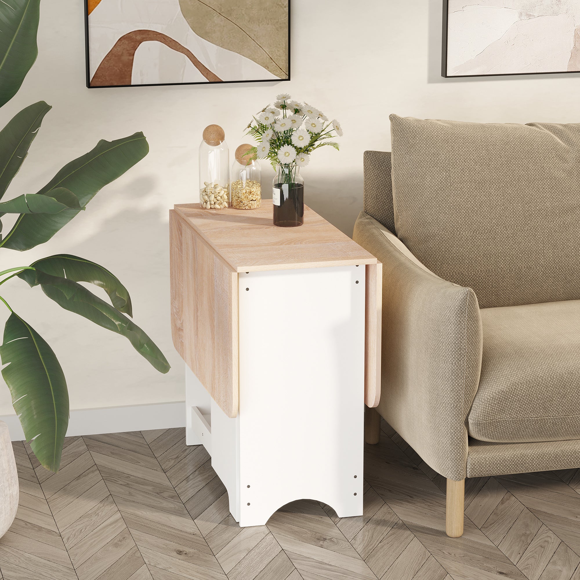 Foldable Dining Table Drop-Leaf Folding Desk Side Console with Storage Shelf for Kitchen,Dining Room