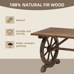 Wooden Garden Dining Table, Wagon Wheel Outdoor Coffee Table with 3 cm Wood Top for Patio, Balcony, Terrace, 110 x 60 x 65 cm, Carbonised Finish