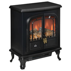 Fynco - Electric Fireplace Stove Heater with LED Fire Flame Effect, Double Door, Freestanding & Portable with Overheat Protection, 1000W/2000W, Black