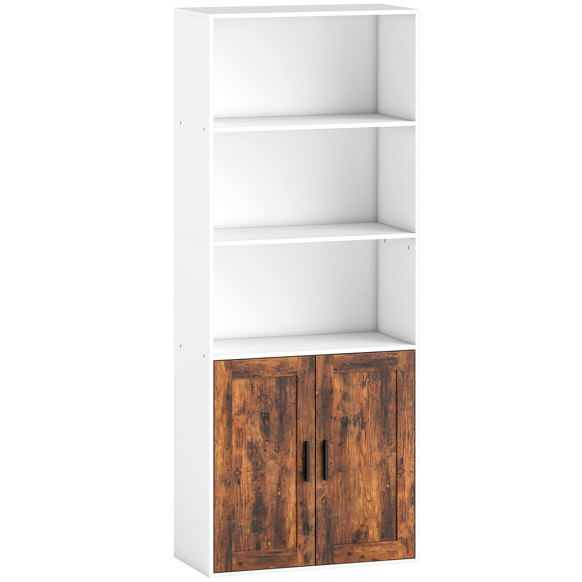 Fynco - 5-Tier Bookcase with Adjustable Shelf - Rustic Brown