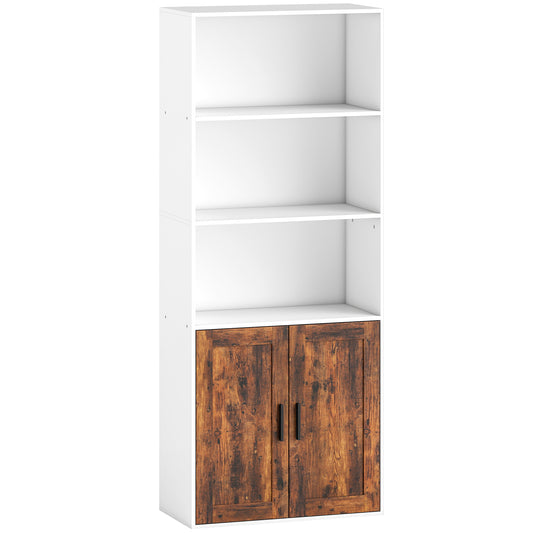 Fynco - 5-Tier Bookcase with Adjustable Shelf - Rustic Brown