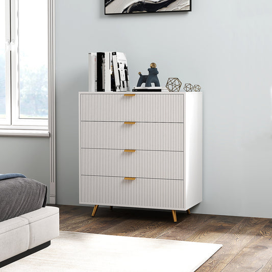 Elegant Four-Drawer Bedside Table - White