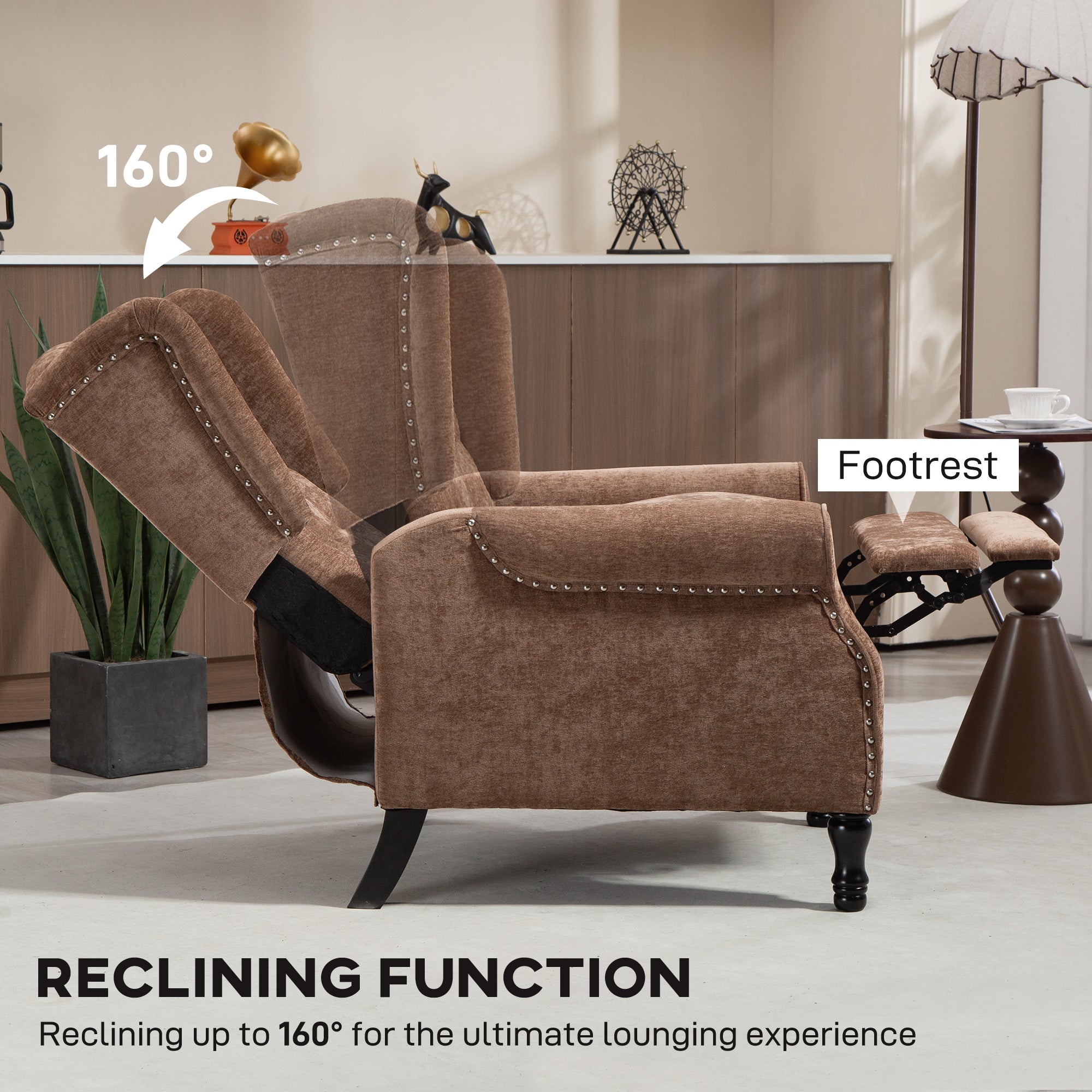150° Reclining Vintage Armchair, with footrest - Brown