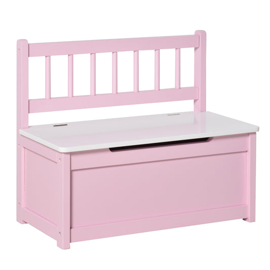 2 In 1 Wooden Toy Box, Seat Storage Bench, Storage Chest Cabinet Organiser with Safety Pneumatic Rod, Pink